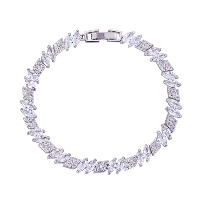 Marquise and Rhomboid Cubic Zirconia Tennis Bracelet with White Diamond Cubic Zirconia-gallery-30351693316154