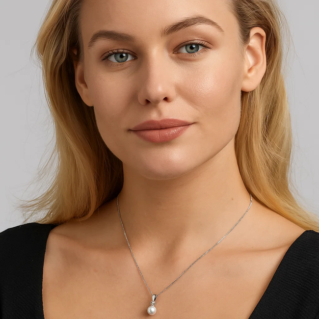 Pearl Pendant Necklace with Cubic Zirconia Accent Stone Necklace-gallery-31408757669946