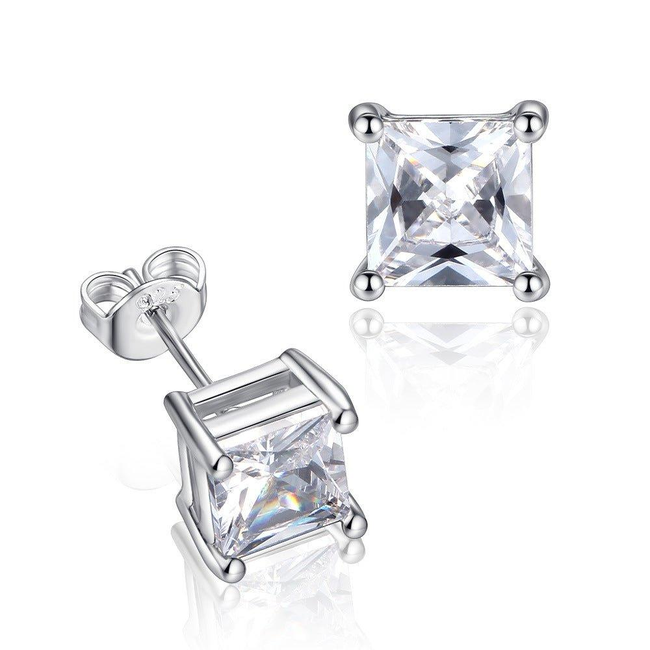 Half Carat Princess Cut Cubic Zirconia Stud Earrings-gallery-30351657009210
