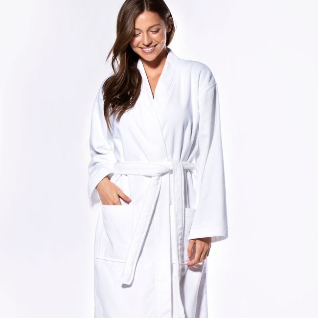 100% Turkish Cotton White Terry / Velour Kimono Bathrobe-gallery-46194307760387