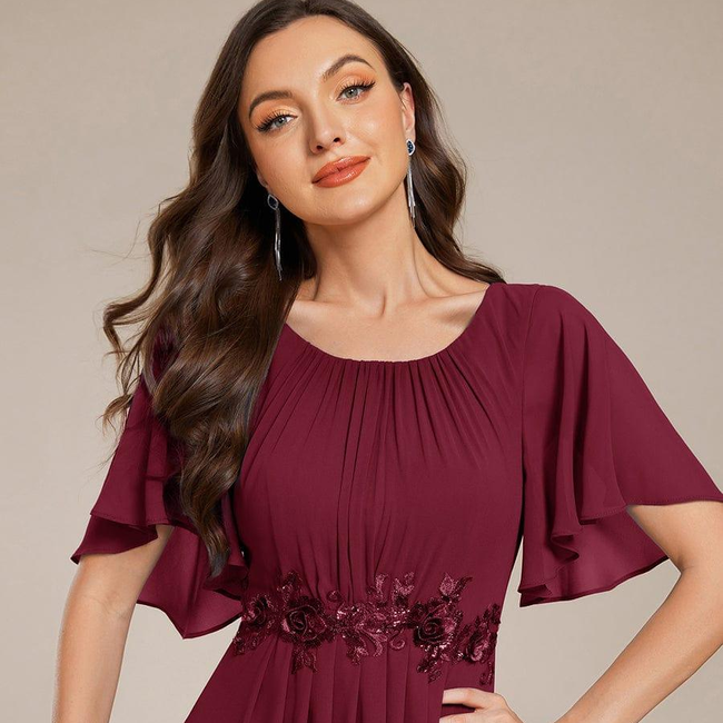 ever ASPYN|Short Sleeve Pleated Applique A-Line Floor-Length Formal Evening Dress-gallery-32875371036746