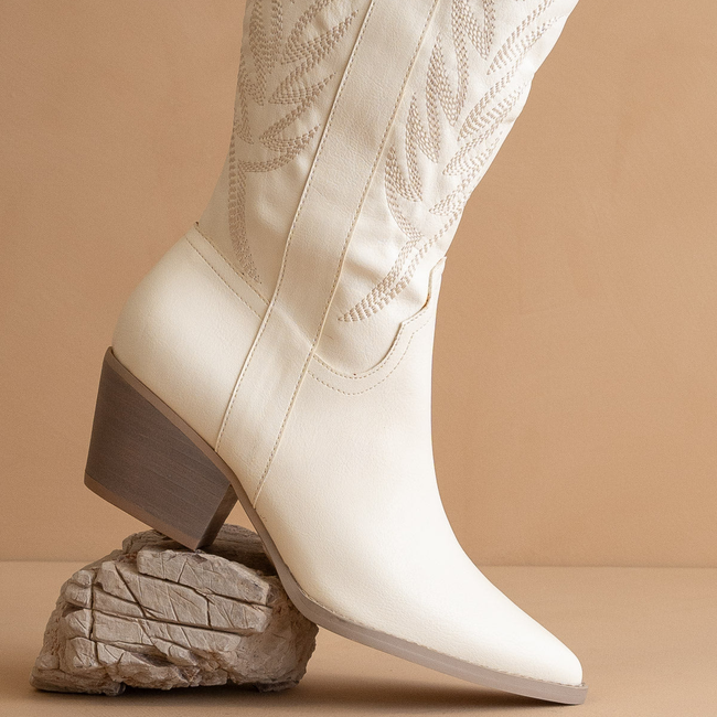 The Samara | White Knee High Cowgirl Boot-gallery-40131205038257