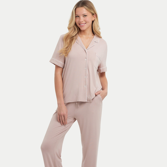 Short Sleeve Bamboo Pajama Set with Pants-gallery-41439018287344