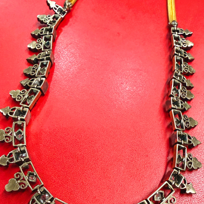 Antique 21K gold and silver topped over 7ctw Old Mine Cut diamond, rose cut diamond and pearl fringe-gallery-57093438603579