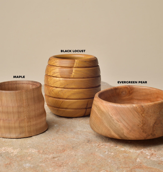 Black Locust, Evergreen Pear, and Spalted Maple: Short King Bowls