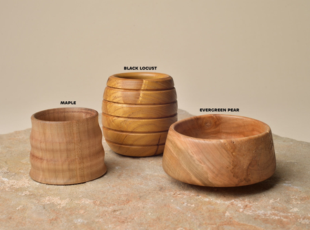 Black Locust, Evergreen Pear, and Spalted Maple: Short King Bowls