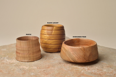 Black Locust, Evergreen Pear, and Spalted Maple: Short King Bowls