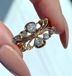 Vintage set of yellow 14K scalloped .88 ctw old cut diamond rings, size 7.75