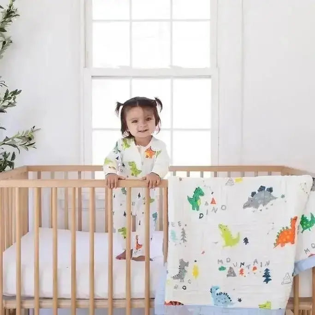 Dino Dreams Zipped Onesie (0–12 Months) – 100% Cotton Muslin Baby Sleepwear-gallery-47166882447593