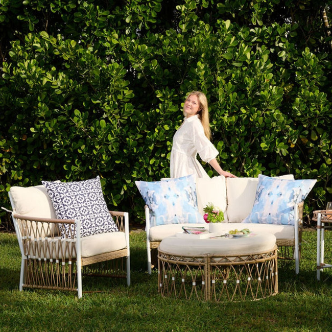 Porto Tiles Navy 22x22 Outdoor Pillow-gallery-43981693092088