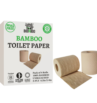 BOONBOO Toilet Paper | 100% Bamboo | Unbleached 4 Rolls | 3-Ply 180 Sheets | PFAS-FREE | Sustainable
