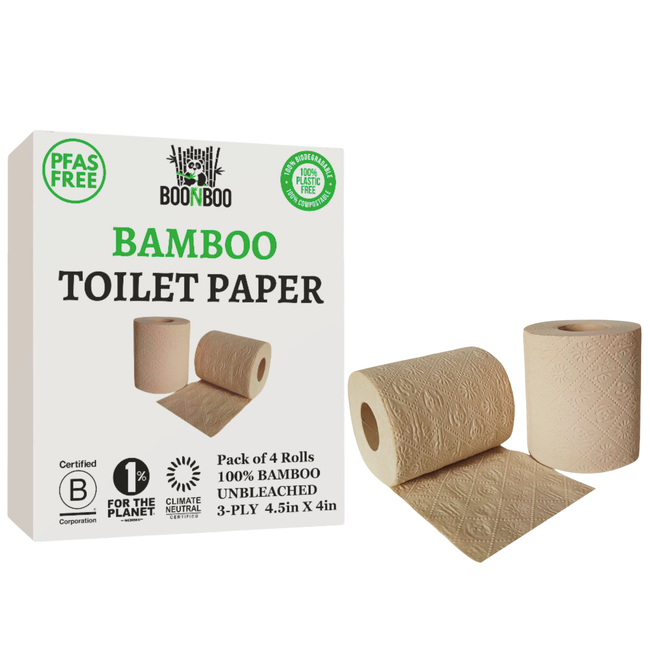 BOONBOO Toilet Paper | 100% Bamboo | Unbleached 4 Rolls | 3-Ply 180 Sheets | PFAS-FREE | Sustainable-gallery-31186361417837