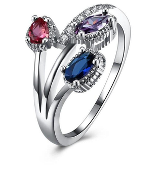 Multicolor Flower Ring with Cubic Zirconia Stones
