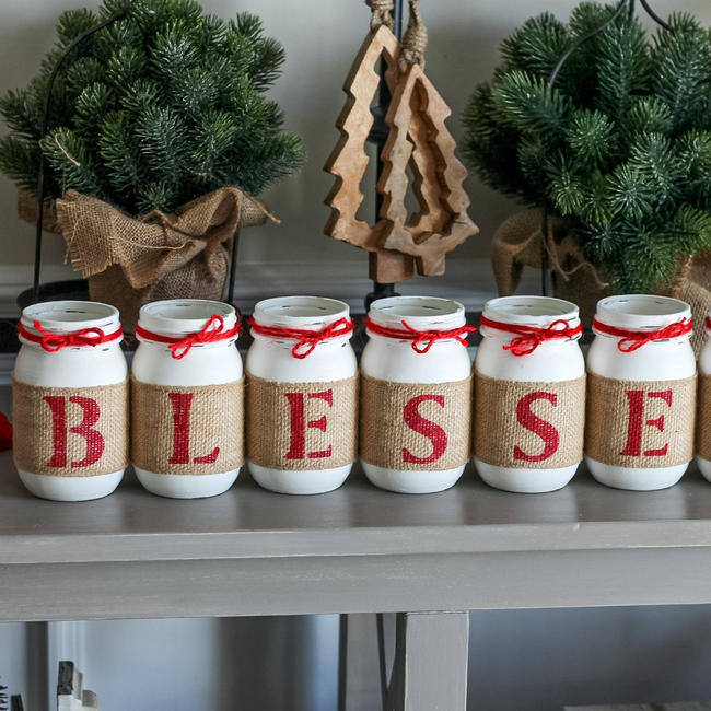 Christmas Decor Blessed Farmhouse Table Centerpiece - White Red - Double Sided-gallery-14176403423302