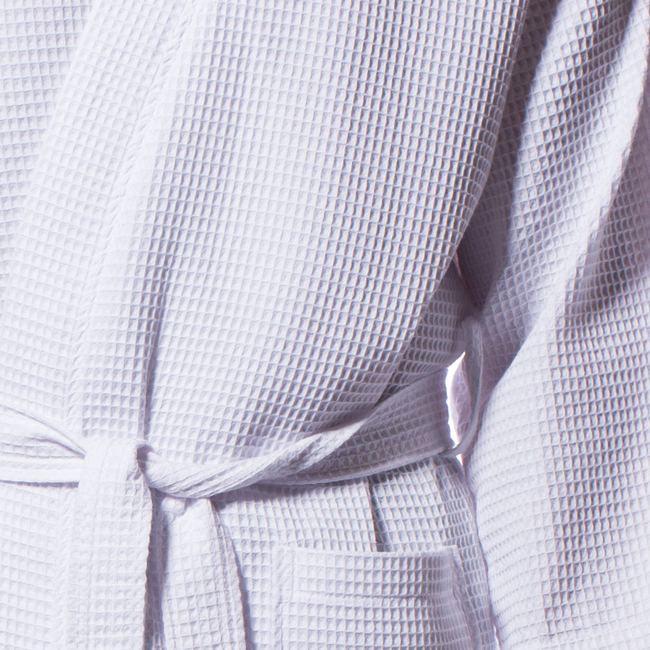 Waffle Kimono White Long Robe Square Pattern-gallery-46194517803267