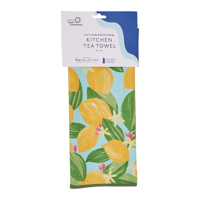 Lemon Blossoms blu Kitchen Tea Towel-Double-Sided Print-gallery-32767376359511