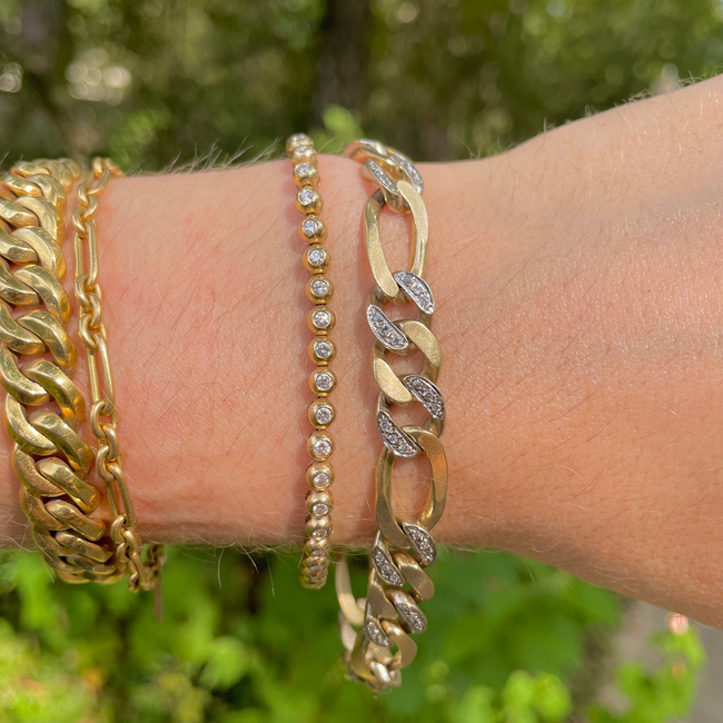 Vintage 14K diamond figaro link bracelet, 8 1/8 inch-gallery-48071615611195