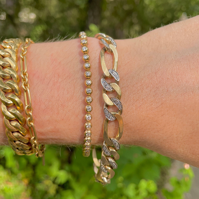 Vintage 14K diamond figaro link bracelet, 8 1/8 inch-gallery-48071615611195