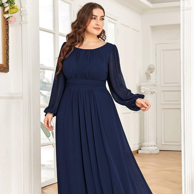 pretty CELESTE|Plus Size See-Through Puff Sleeve Chiffon Mother Dress-gallery-30780754329674