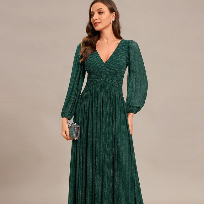 ever BRYM|Glittery Empire Waist Long Lantern Sleeves A-Line Evening Dress-gallery-31058964774986