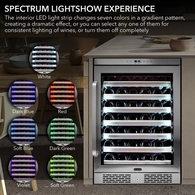 Whynter BWR‑545XS 54‑Bottle Built‑In/Undercounter Wine Refrigerator – Spectrum Lightshow, Stainless -gallery-47957238776056