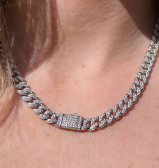 Frosted Cuban Link .925 Sterling Silver Full Moissanite Necklace