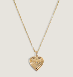Ribbed Maison Heart Locket Necklace Diamond