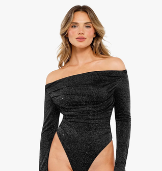 Shapewear Metallic Knit Long Sleeve Slimming Bodysuit