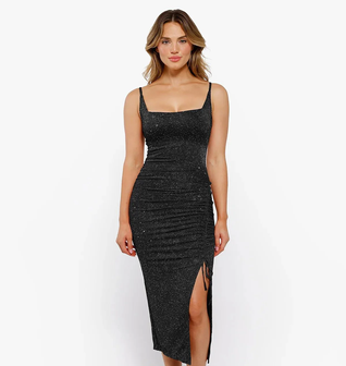 Shapewear Metallic Knit Bodycon Sculpting Midi Slip Dress