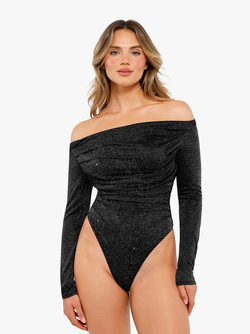 Shapewear Metallic Knit Long Sleeve Slimming Bodysuit