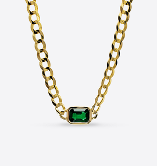 Bezel-Set Sapphire Curb Chain Necklace