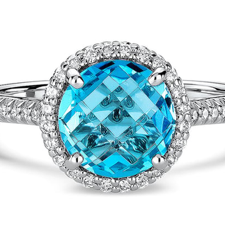 Gabriella Blue Topaz Natural Diamond Halo Cocktail Ring