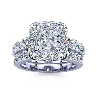 2023 Most Popular Engagement Rings 2 1/4 Carat Princess Halo Diamond Bridal Set in 14k White Gold