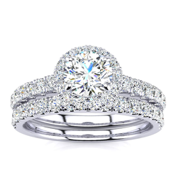 2023 Most Popular Engagement Rings 1/2 Carat Pave Halo Diamond Bridal Set in 14k White Gold
