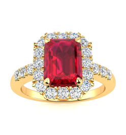 2 3/4 Carat Ruby and Halo Diamond Ring In 14 Karat Yellow Gold