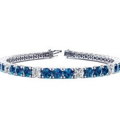 9 1/2 Carat Blue and White Diamond Alternating Tennis Bracelet In 14 Karat White Gold, 7 Inches