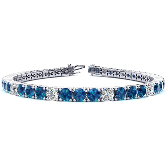 9 1/2 Carat Blue and White Diamond Alternating Tennis Bracelet In 14 Karat White Gold, 7 Inches