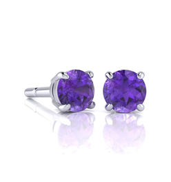 2 Carat Round Shape Amethyst Stud Earrings In Sterling Silver - For Mommy!