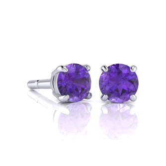 2 Carat Round Shape Amethyst Stud Earrings In Sterling Silver - For Mommy!