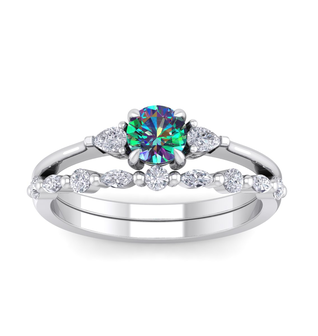 3/4 Carat Round Shape Mystic Topaz Ring and Diamond Band - Bridal Set In 14 Karat White Gold