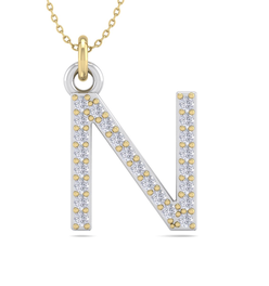Letter N Diamond Initial Necklace In 14 Karat Yellow Gold With 24 Diamonds