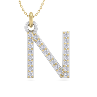 Letter N Diamond Initial Necklace In 14 Karat Yellow Gold With 24 Diamonds