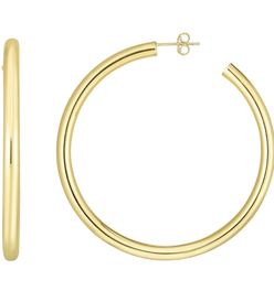 14 Karat Yellow Gold Thick Polished Hoop Earrings, 2 1/4 Inches