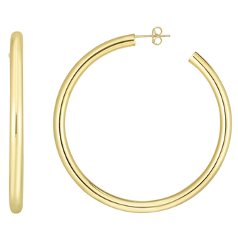 14 Karat Yellow Gold Thick Polished Hoop Earrings, 2 1/4 Inches