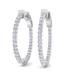 1 Carat Diamond Hoop Earrings In 14 Karat White Gold, 3/4 Inch