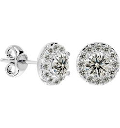 1 Carat Halo Diamond Stud Earrings In 14 Karat White Gold