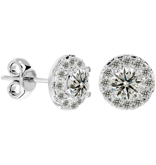 1 Carat Halo Diamond Stud Earrings In 14 Karat White Gold