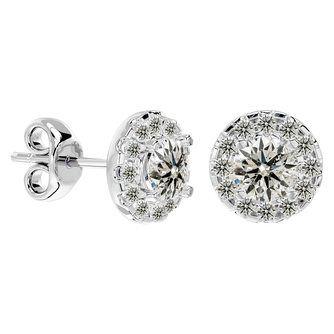 1 Carat Halo Diamond Stud Earrings In 14 Karat White Gold