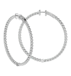 7 3/4 Carat Diamond Hoop Earrings In 14 Karat White Gold, 2 Inches
