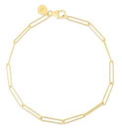 14 Karat Yellow Gold Wire Paperclip Chain Bracelet, 7 Inches